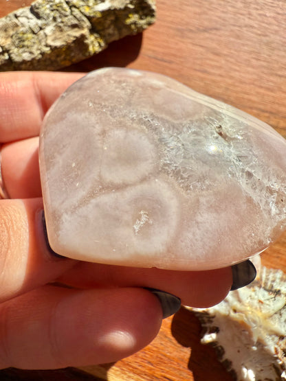 PINK AMETHYST + FLOWER AGATE HEART