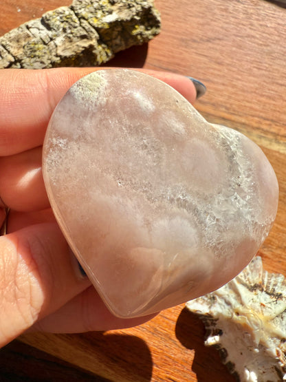 PINK AMETHYST + FLOWER AGATE HEART
