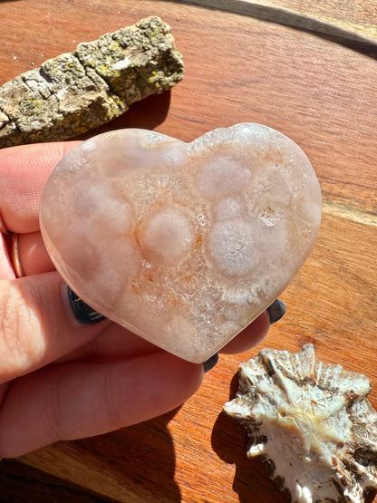 PINK AMETHYST + FLOWER AGATE HEART