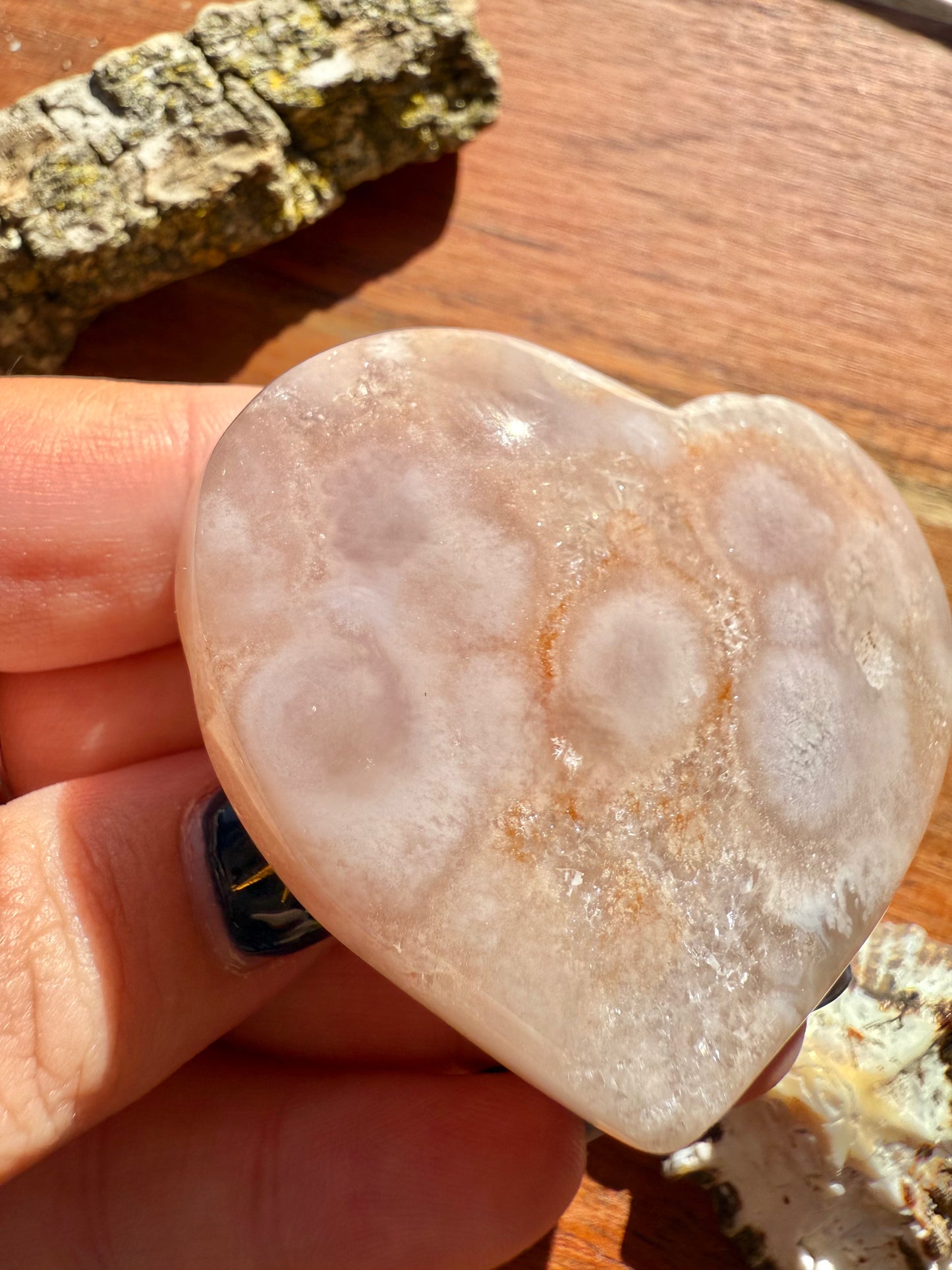 PINK AMETHYST + FLOWER AGATE HEART