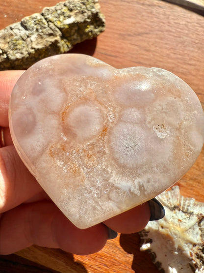 PINK AMETHYST + FLOWER AGATE HEART