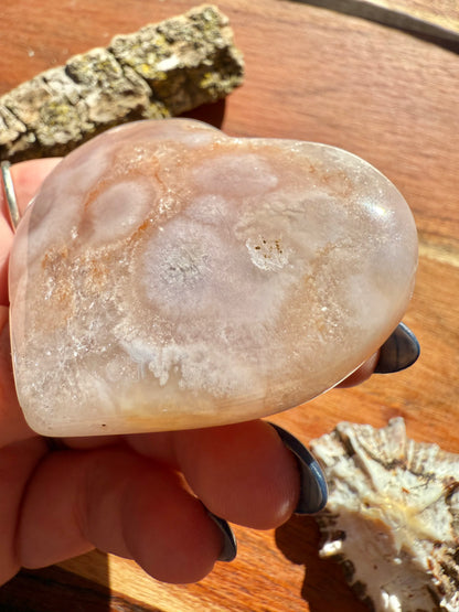 PINK AMETHYST + FLOWER AGATE HEART