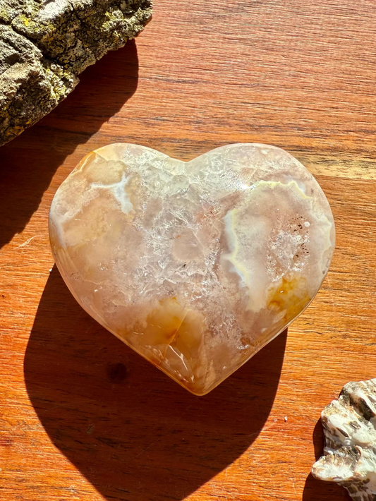 PINK AMETHYST + FLOWER AGATE HEART