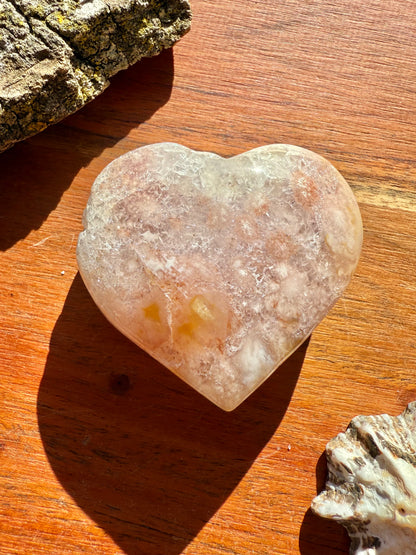 PINK AMETHYST + FLOWER AGATE HEART