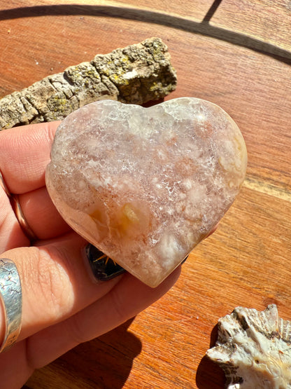PINK AMETHYST + FLOWER AGATE HEART