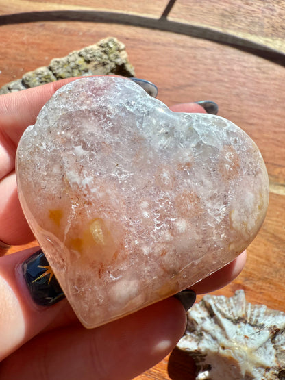 PINK AMETHYST + FLOWER AGATE HEART