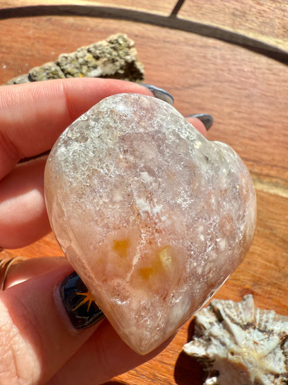 PINK AMETHYST + FLOWER AGATE HEART
