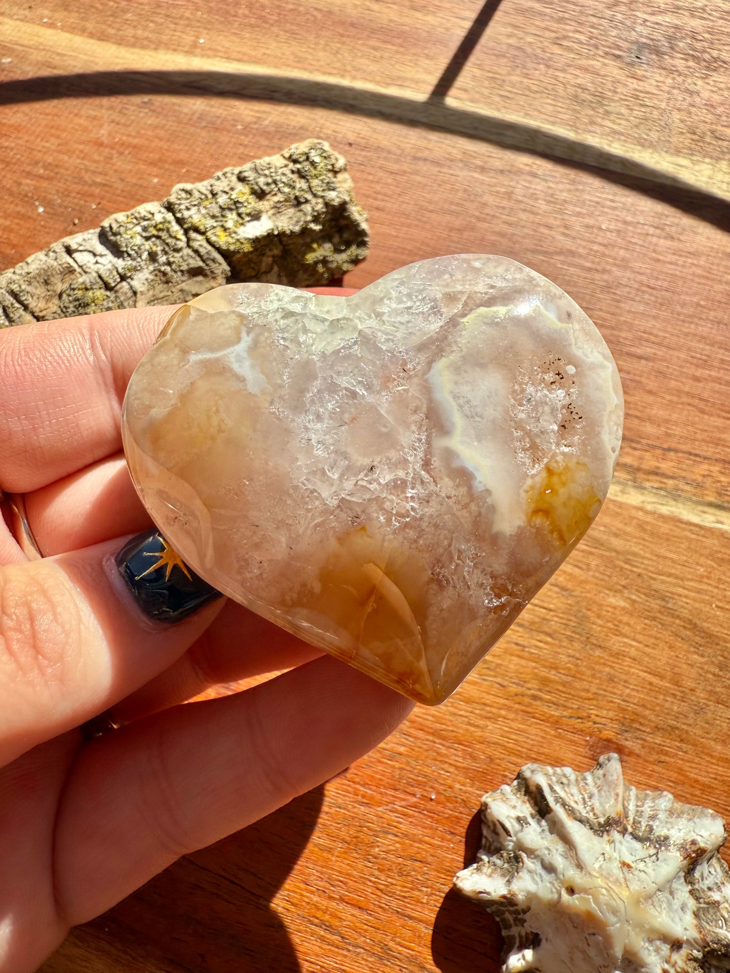 PINK AMETHYST + FLOWER AGATE HEART