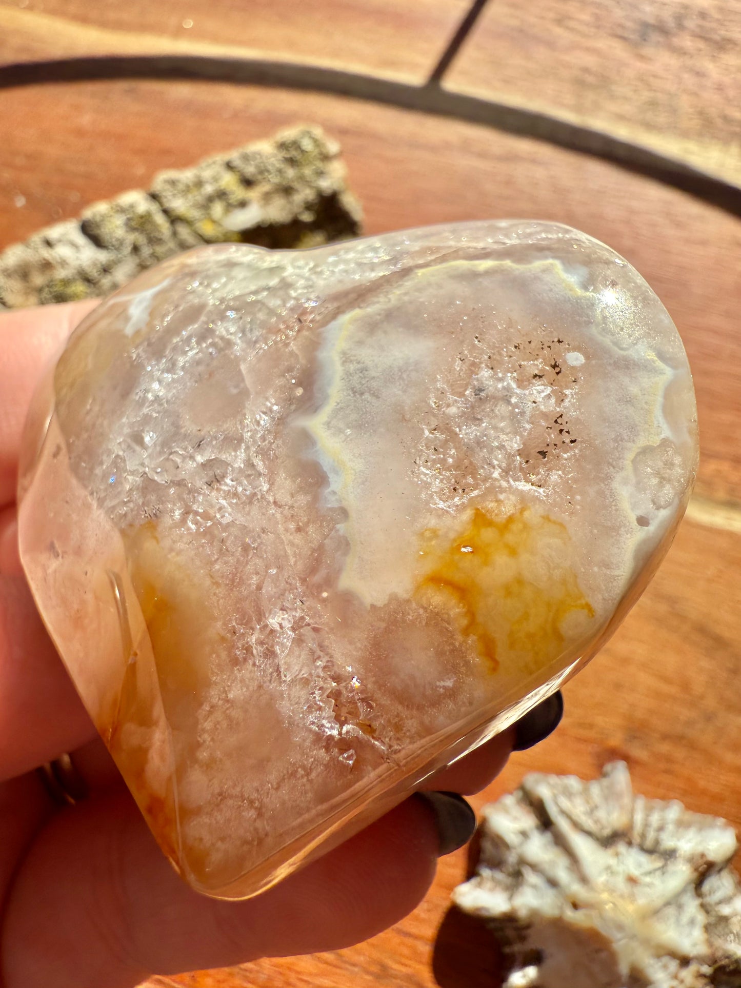 PINK AMETHYST + FLOWER AGATE HEART