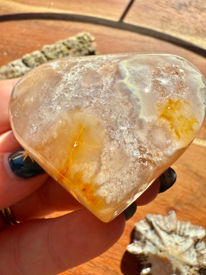 PINK AMETHYST + FLOWER AGATE HEART