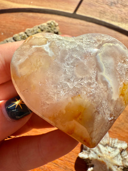 PINK AMETHYST + FLOWER AGATE HEART