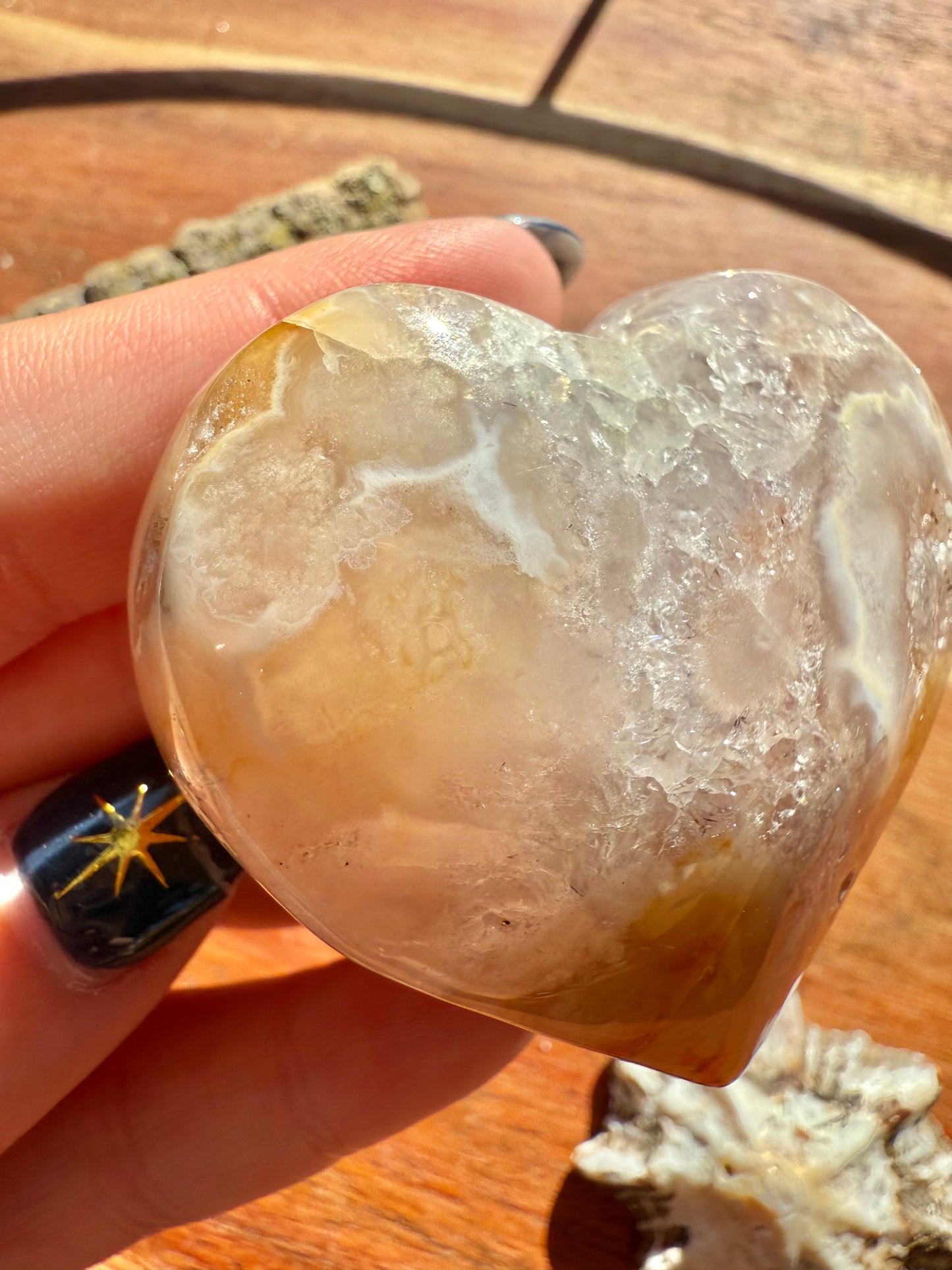 PINK AMETHYST + FLOWER AGATE HEART