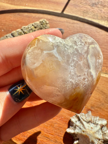 PINK AMETHYST + FLOWER AGATE HEART