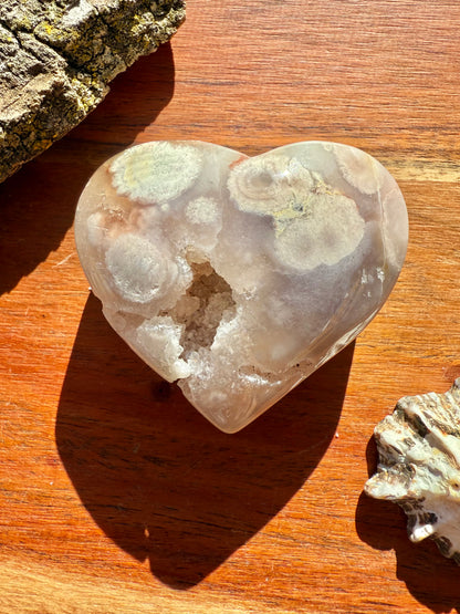 PINK AMETHYST + FLOWER AGATE HEART
