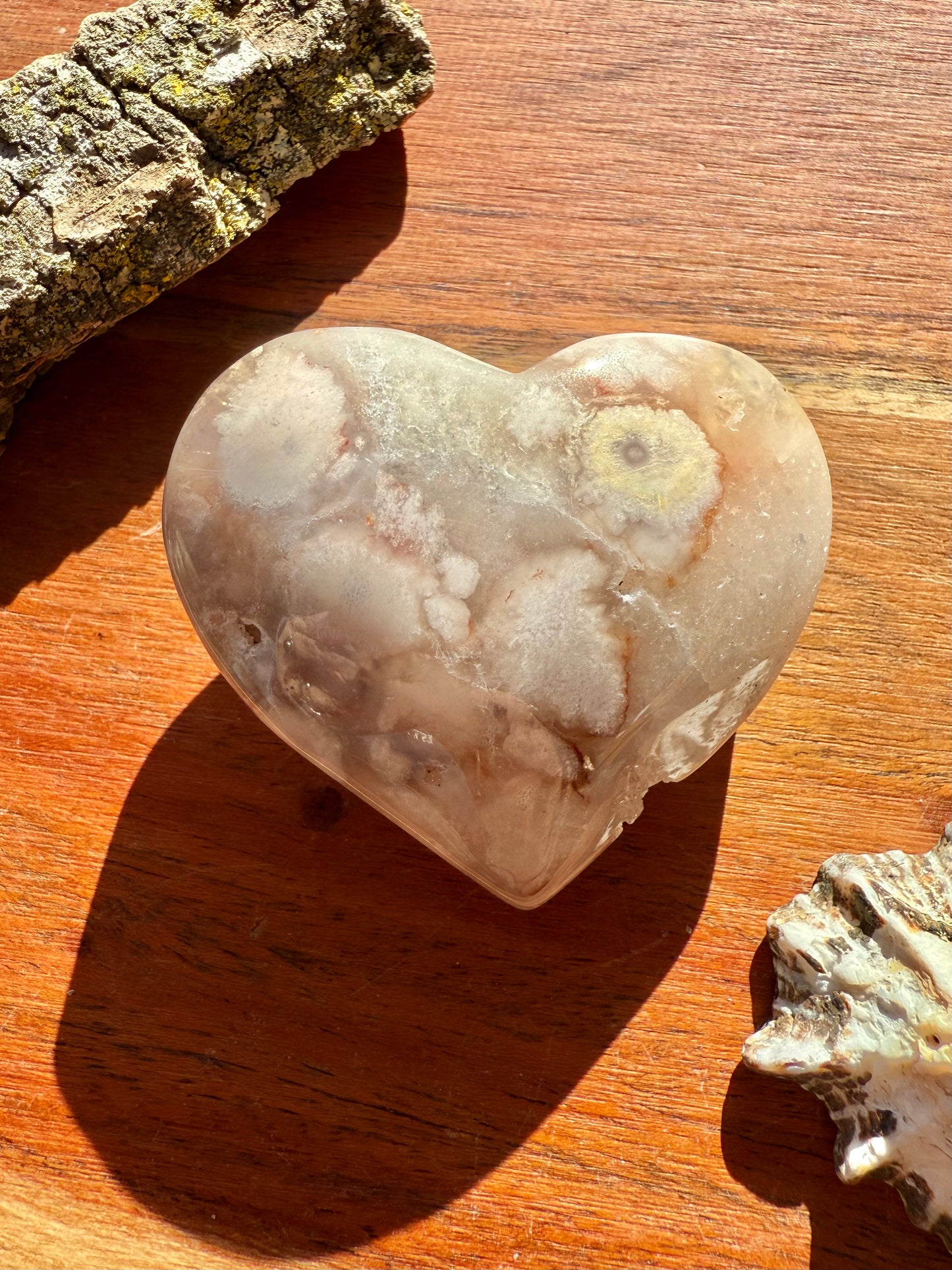 PINK AMETHYST + FLOWER AGATE HEART