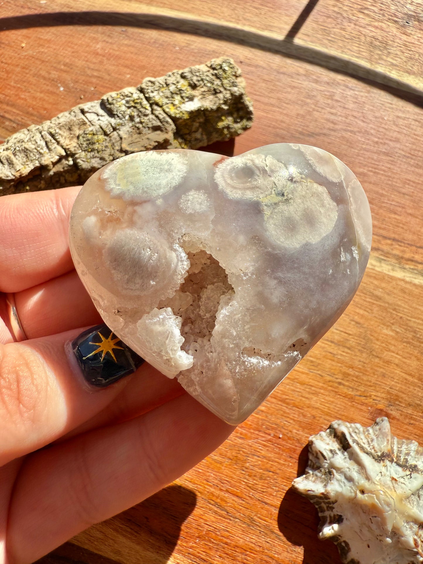 PINK AMETHYST + FLOWER AGATE HEART