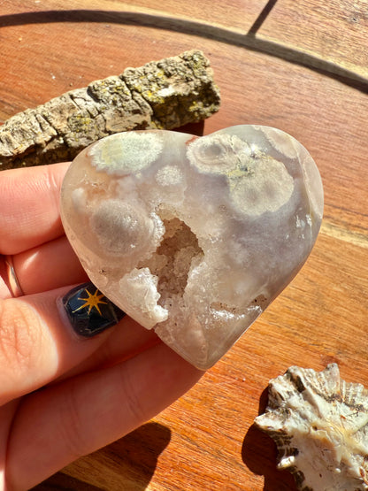 PINK AMETHYST + FLOWER AGATE HEART