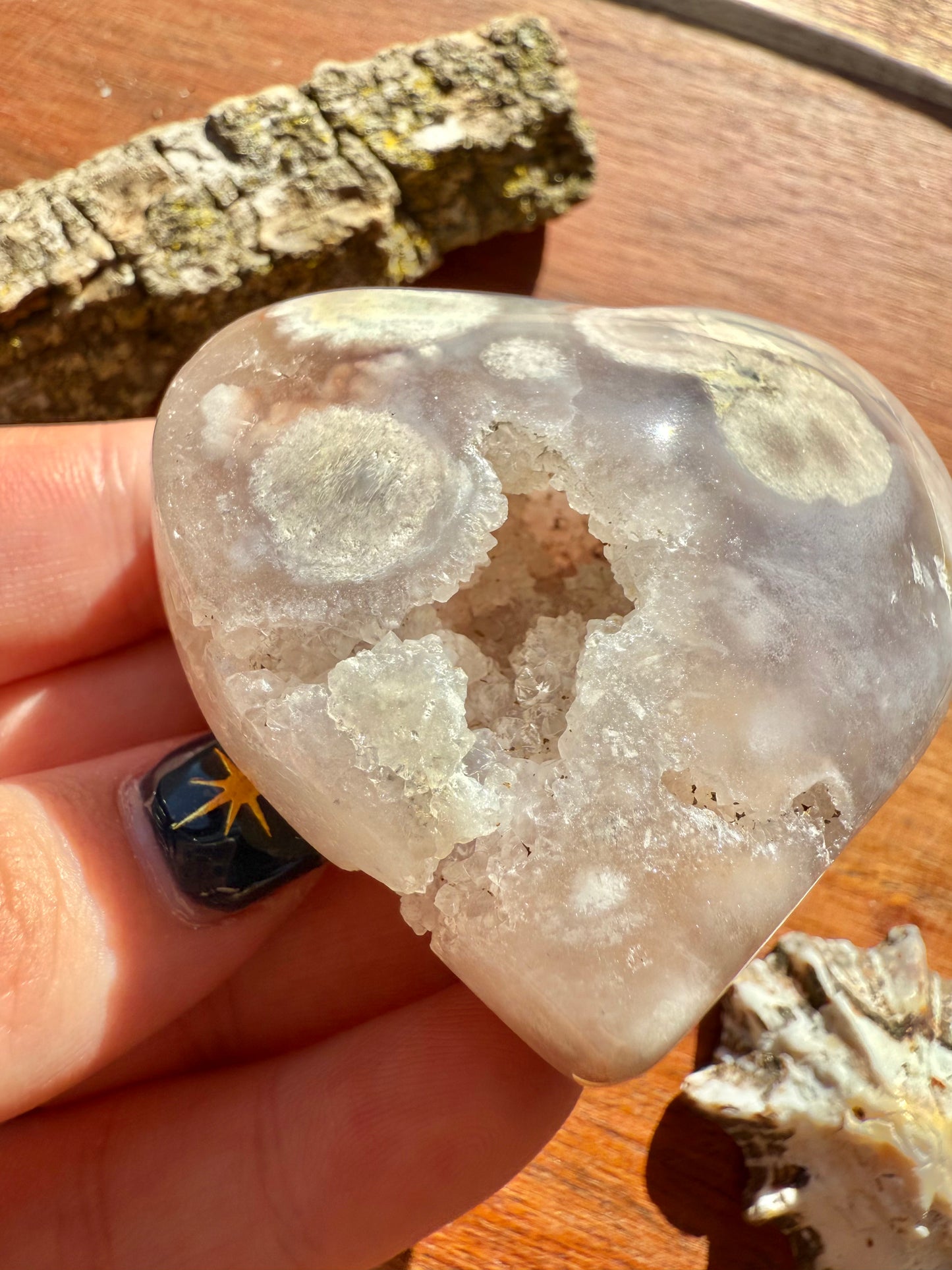 PINK AMETHYST + FLOWER AGATE HEART