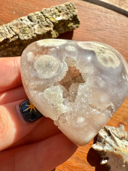 PINK AMETHYST + FLOWER AGATE HEART