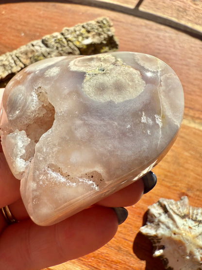 PINK AMETHYST + FLOWER AGATE HEART