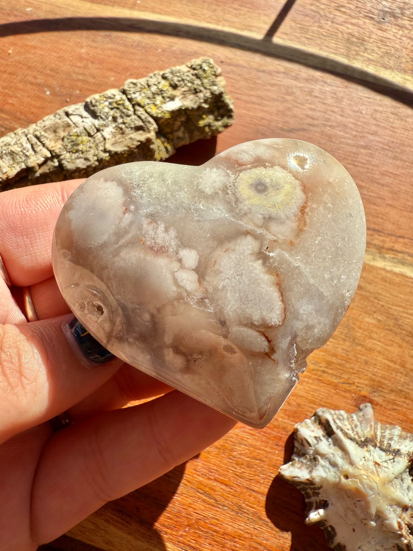 PINK AMETHYST + FLOWER AGATE HEART