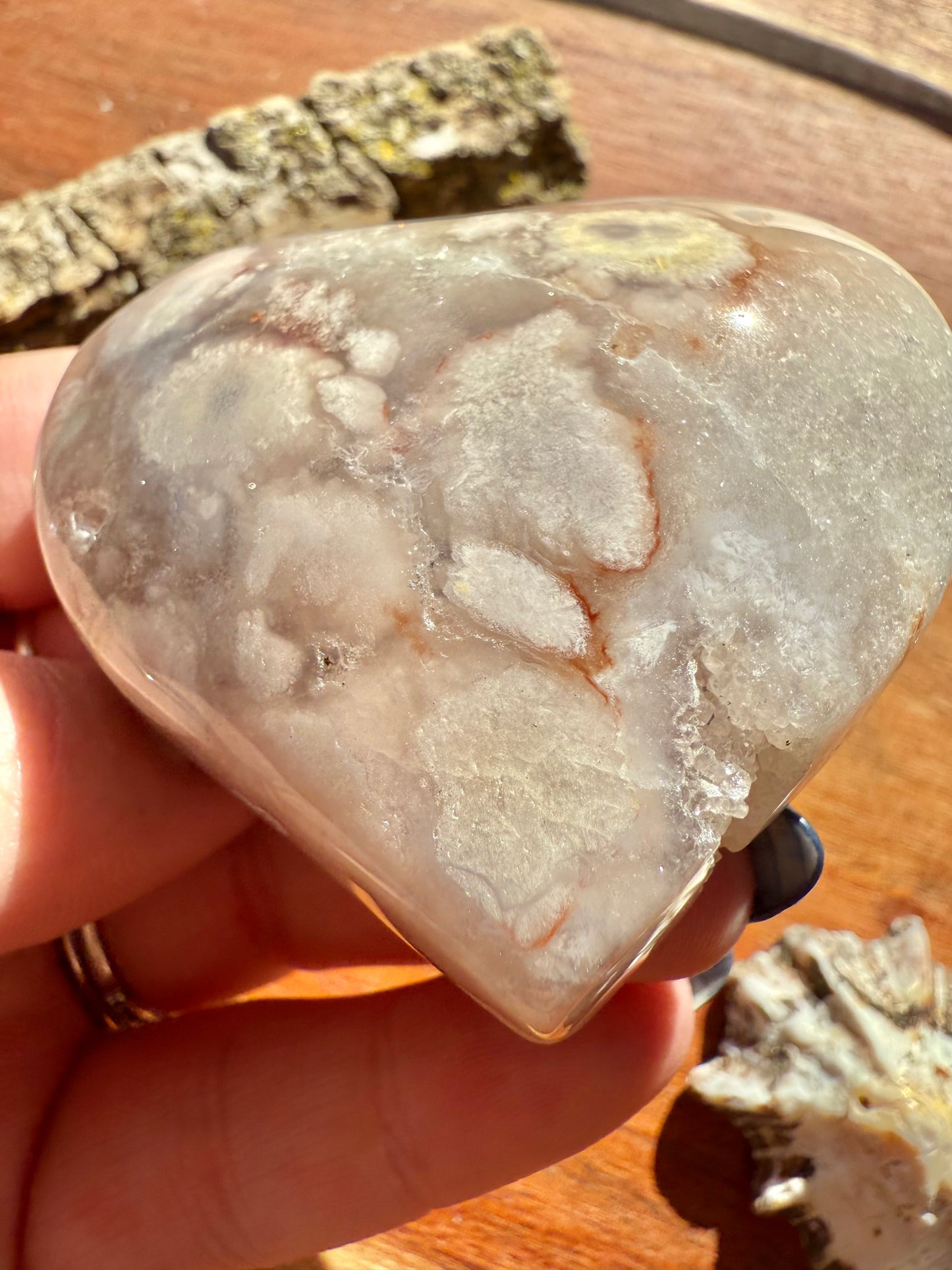 PINK AMETHYST + FLOWER AGATE HEART