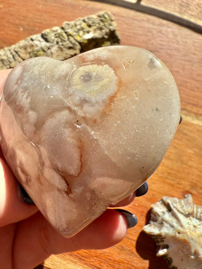 PINK AMETHYST + FLOWER AGATE HEART