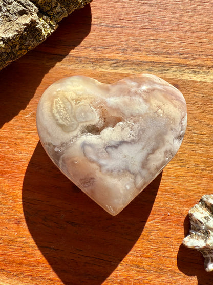 PINK AMETHYST + FLOWER AGATE HEART