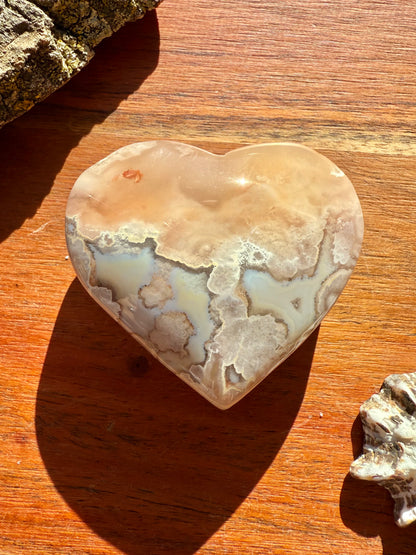 PINK AMETHYST + FLOWER AGATE HEART