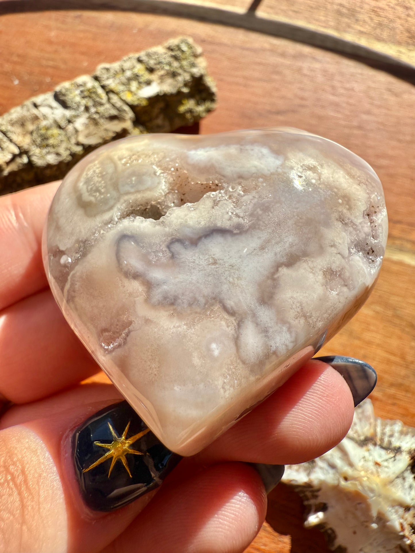 PINK AMETHYST + FLOWER AGATE HEART