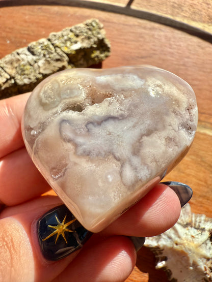 PINK AMETHYST + FLOWER AGATE HEART