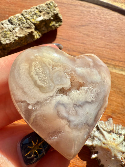 PINK AMETHYST + FLOWER AGATE HEART