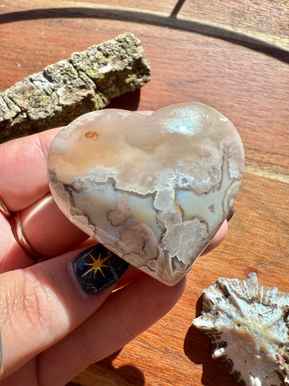 PINK AMETHYST + FLOWER AGATE HEART