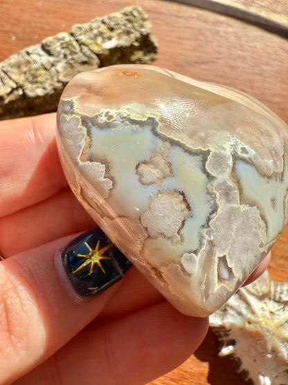 PINK AMETHYST + FLOWER AGATE HEART