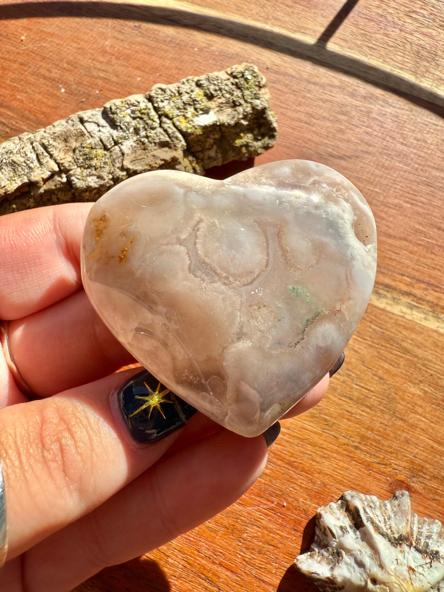 PINK AMETHYST + FLOWER AGATE HEART