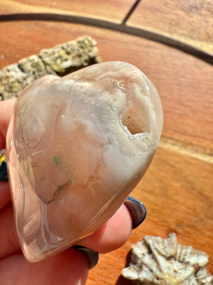 PINK AMETHYST + FLOWER AGATE HEART
