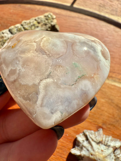 PINK AMETHYST + FLOWER AGATE HEART