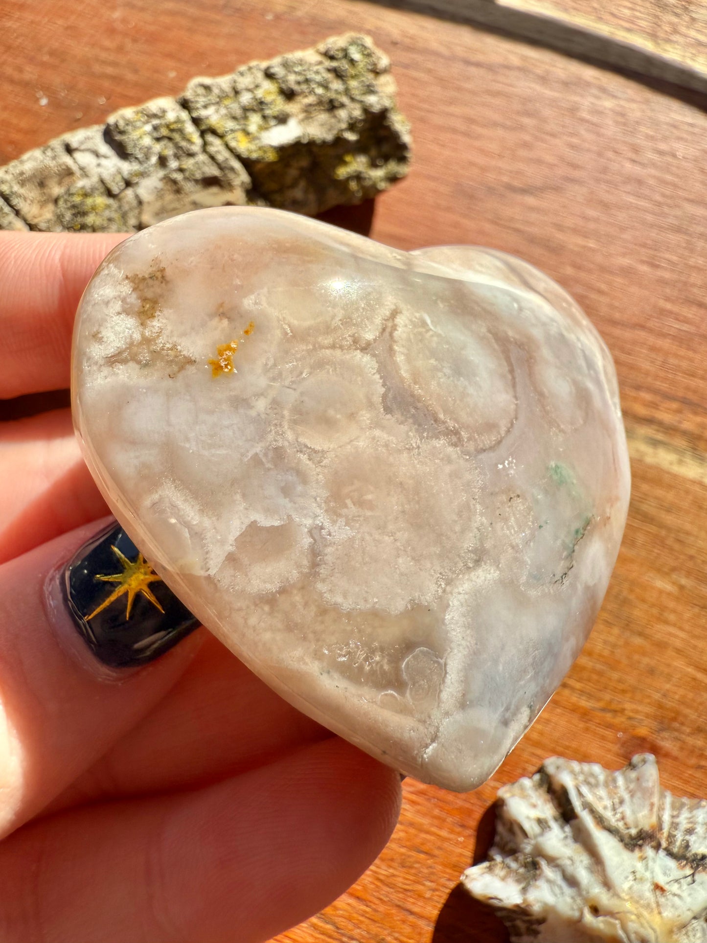 PINK AMETHYST + FLOWER AGATE HEART