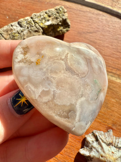 PINK AMETHYST + FLOWER AGATE HEART