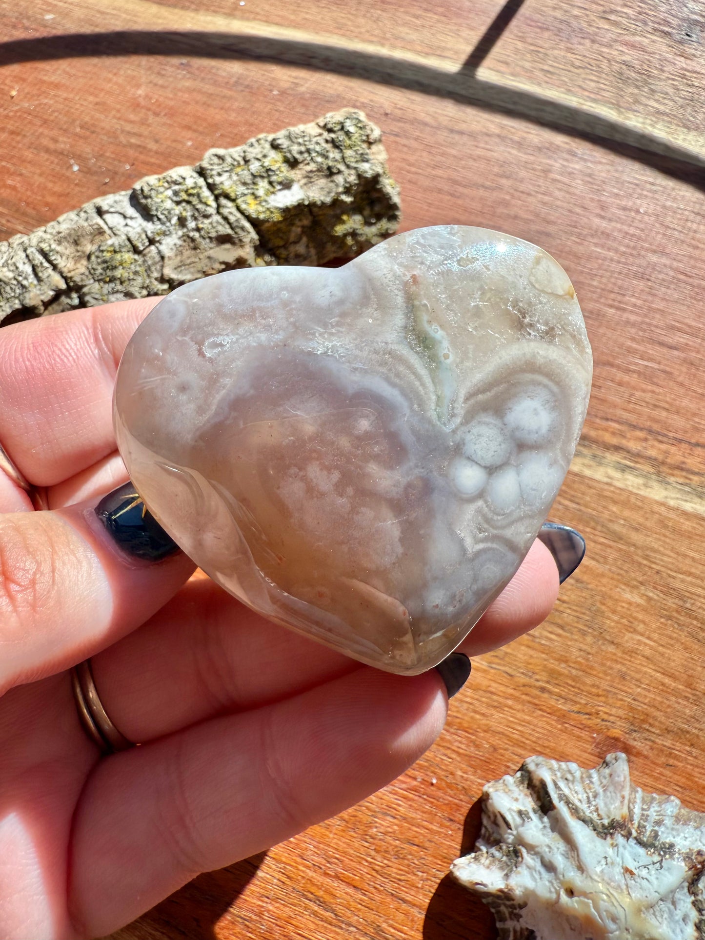PINK AMETHYST + FLOWER AGATE HEART