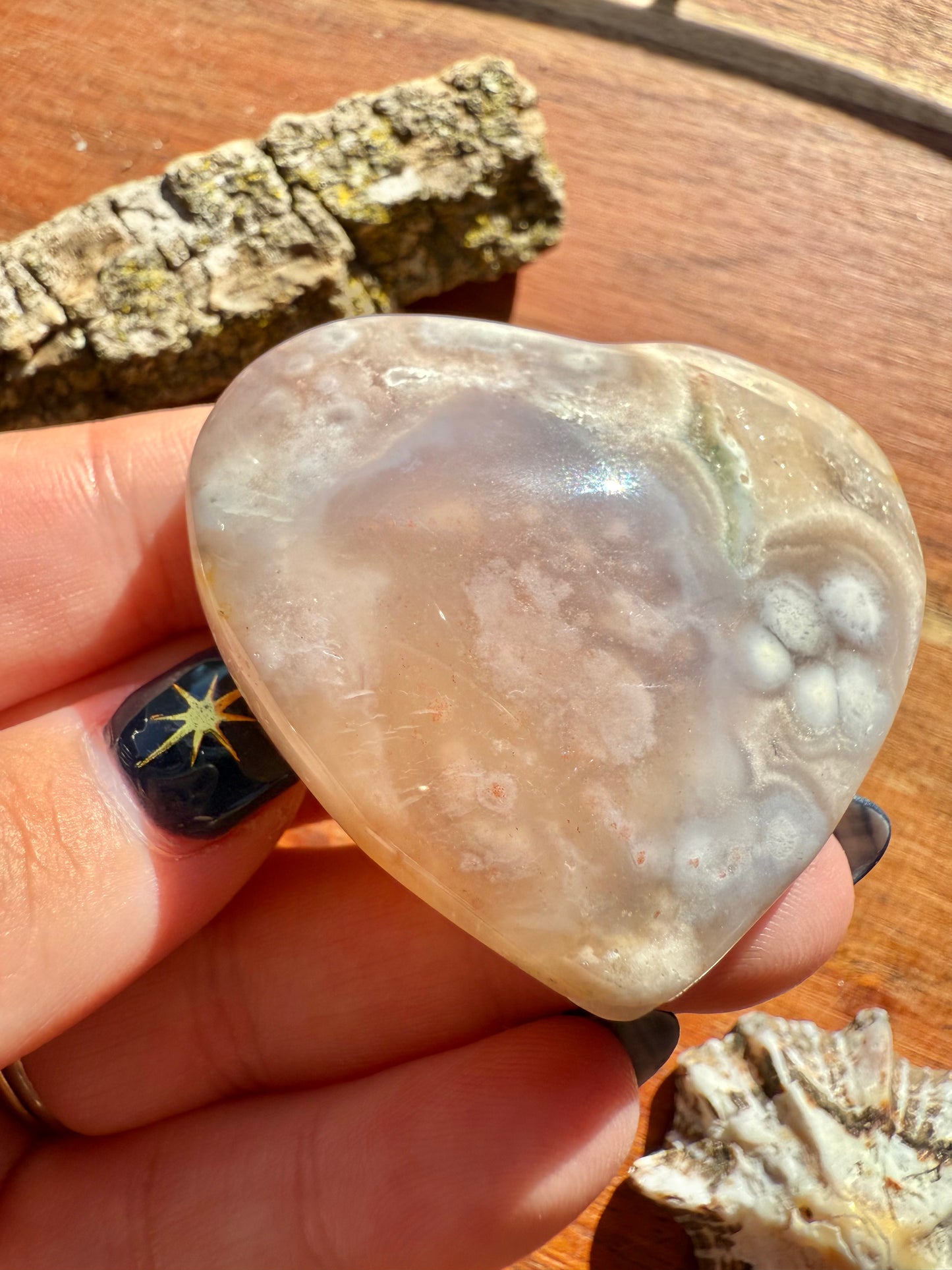 PINK AMETHYST + FLOWER AGATE HEART