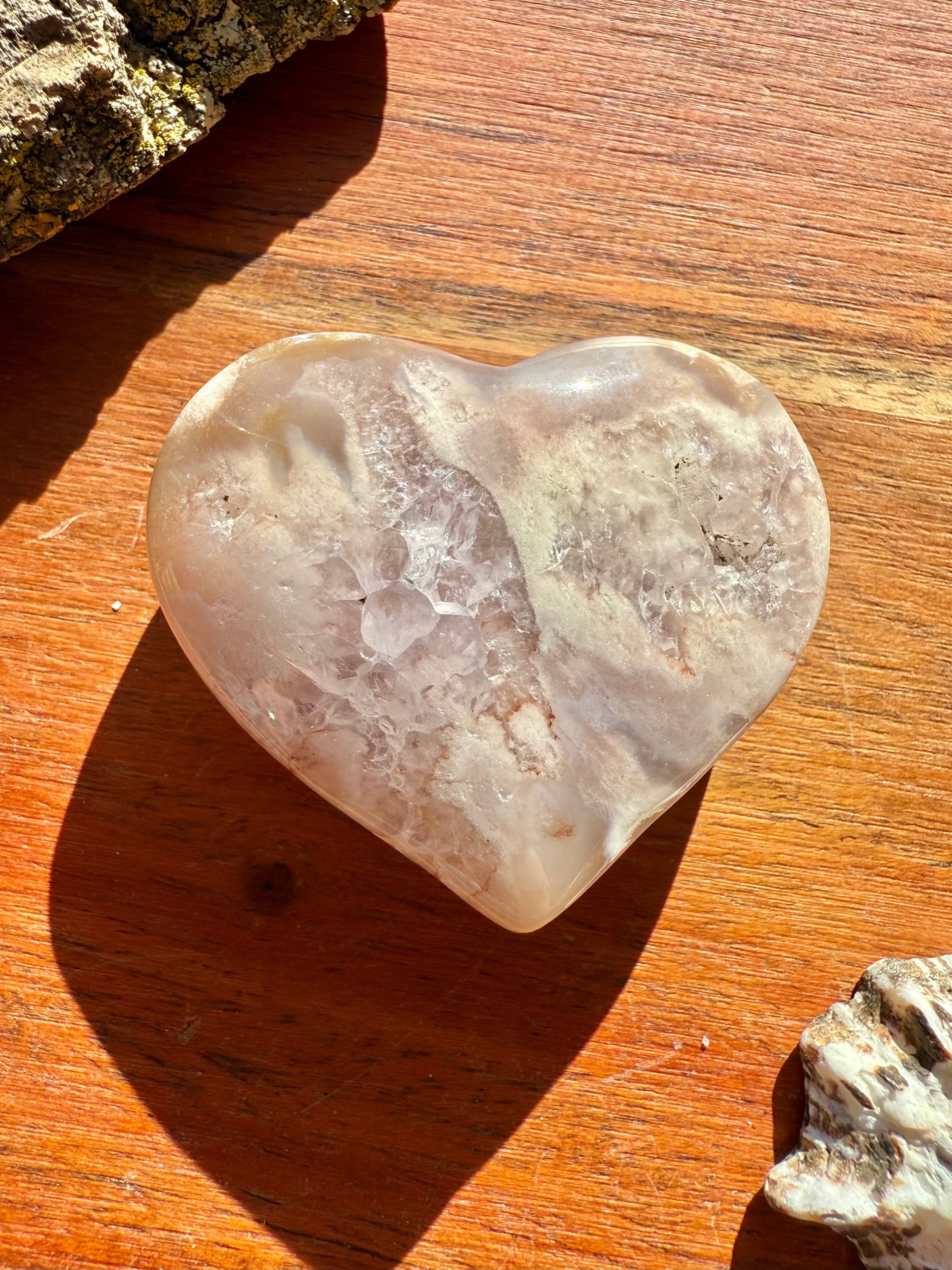 PINK AMETHYST + FLOWER AGATE HEART