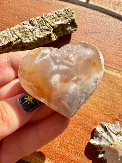 PINK AMETHYST + FLOWER AGATE HEART