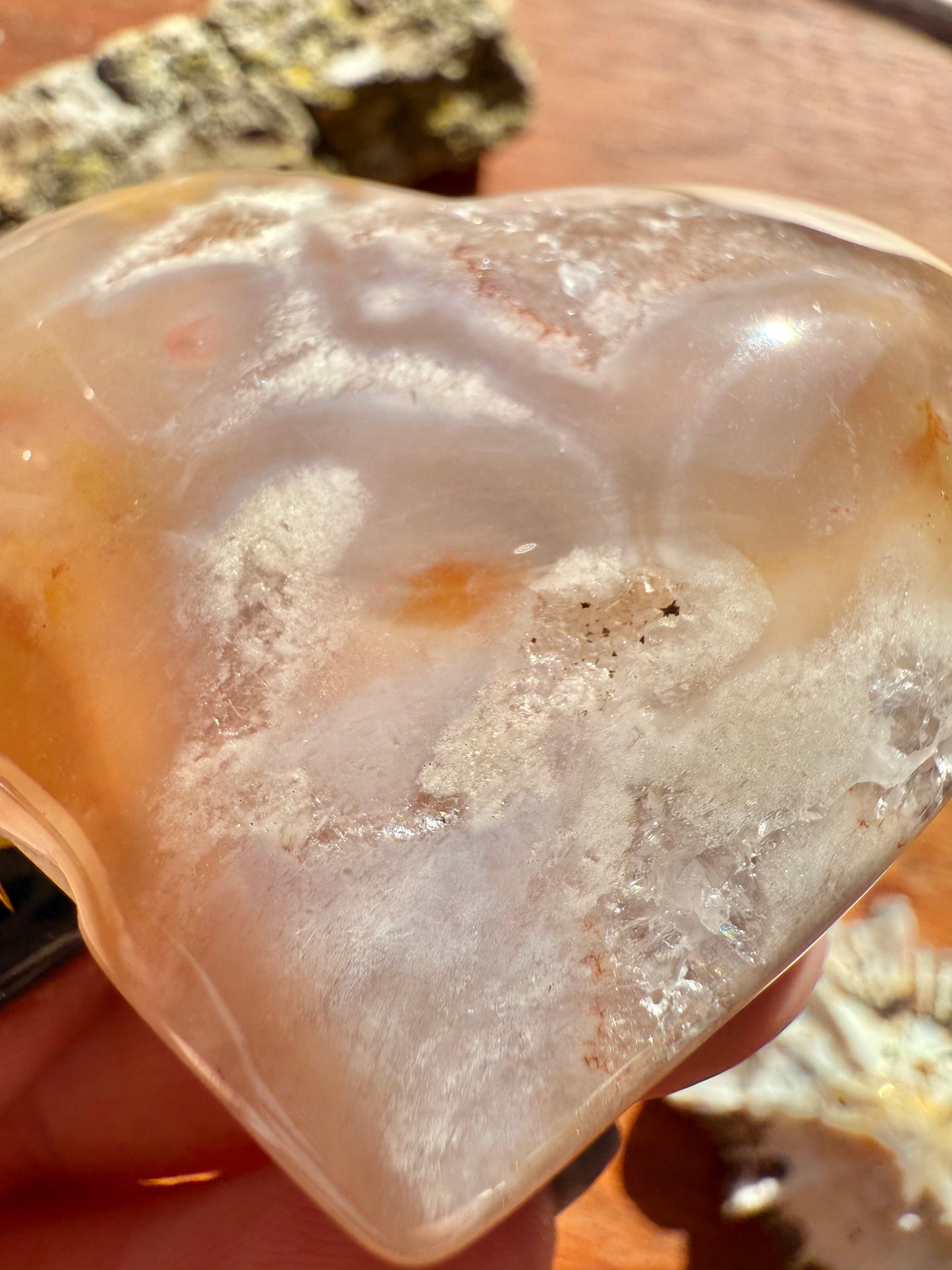 PINK AMETHYST + FLOWER AGATE HEART