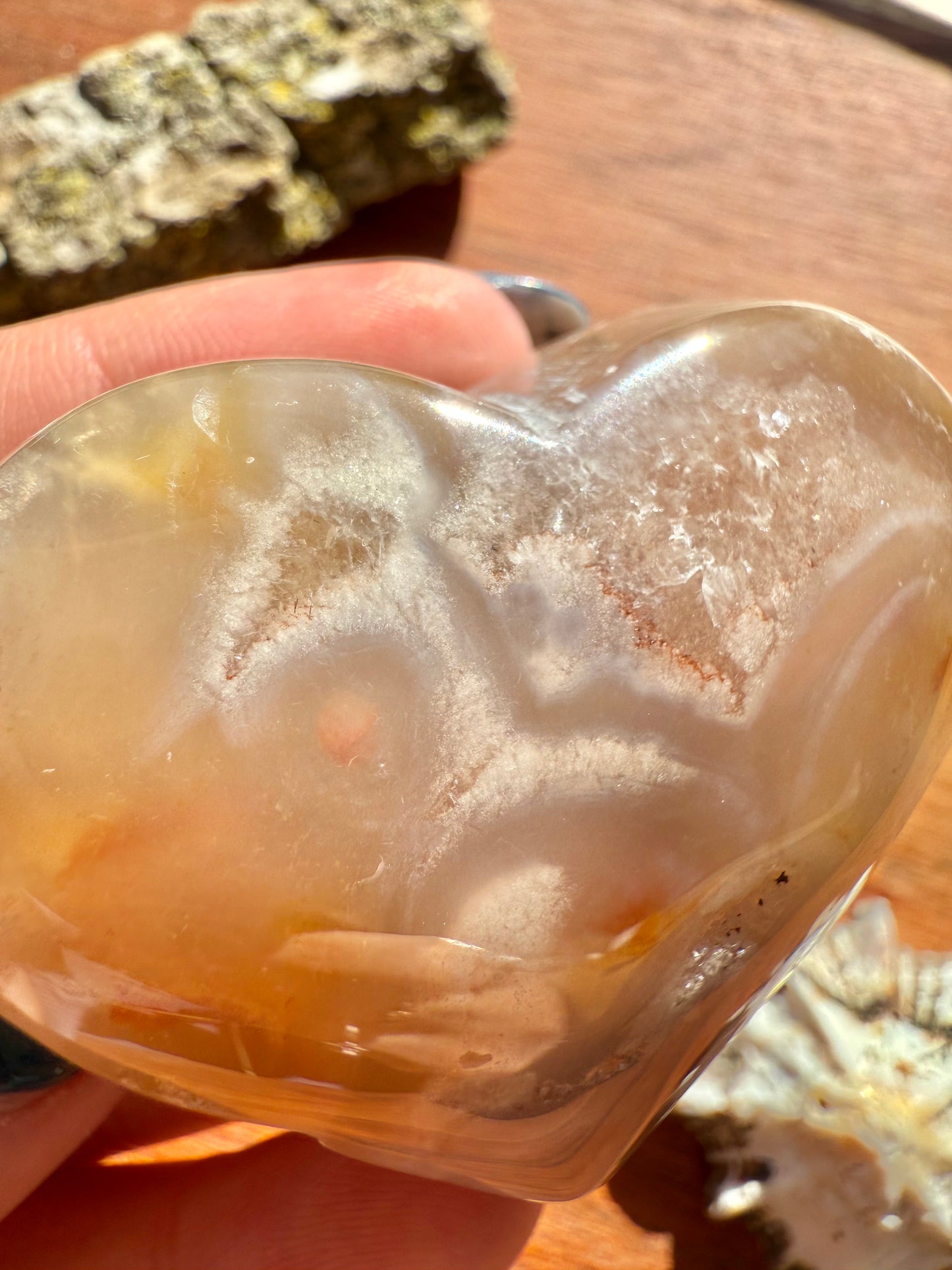 PINK AMETHYST + FLOWER AGATE HEART