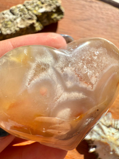 PINK AMETHYST + FLOWER AGATE HEART