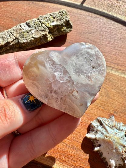 PINK AMETHYST + FLOWER AGATE HEART