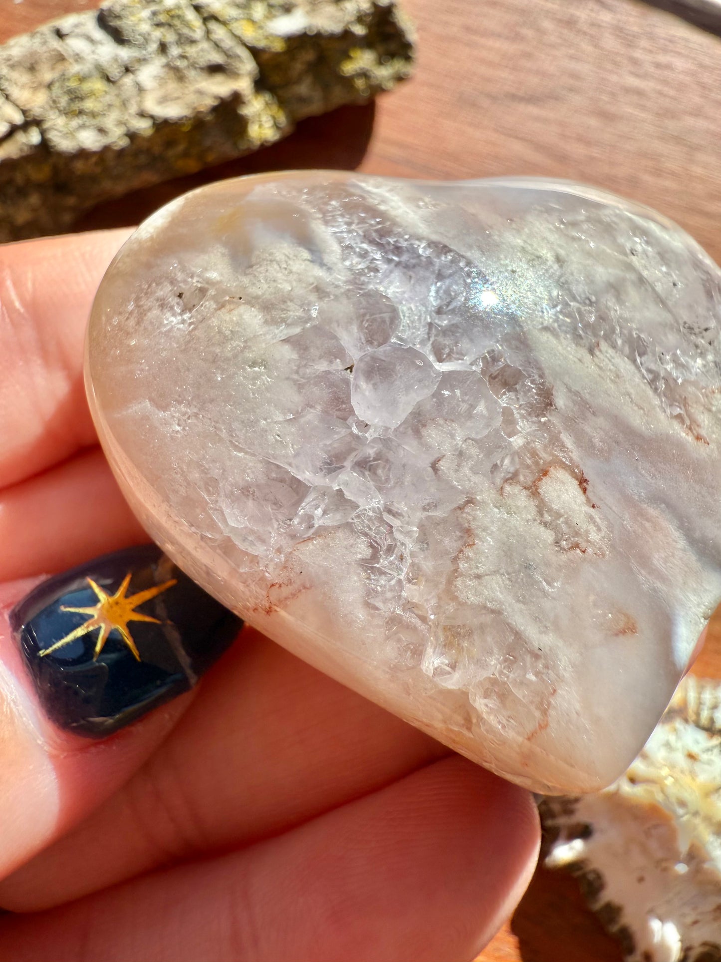 PINK AMETHYST + FLOWER AGATE HEART