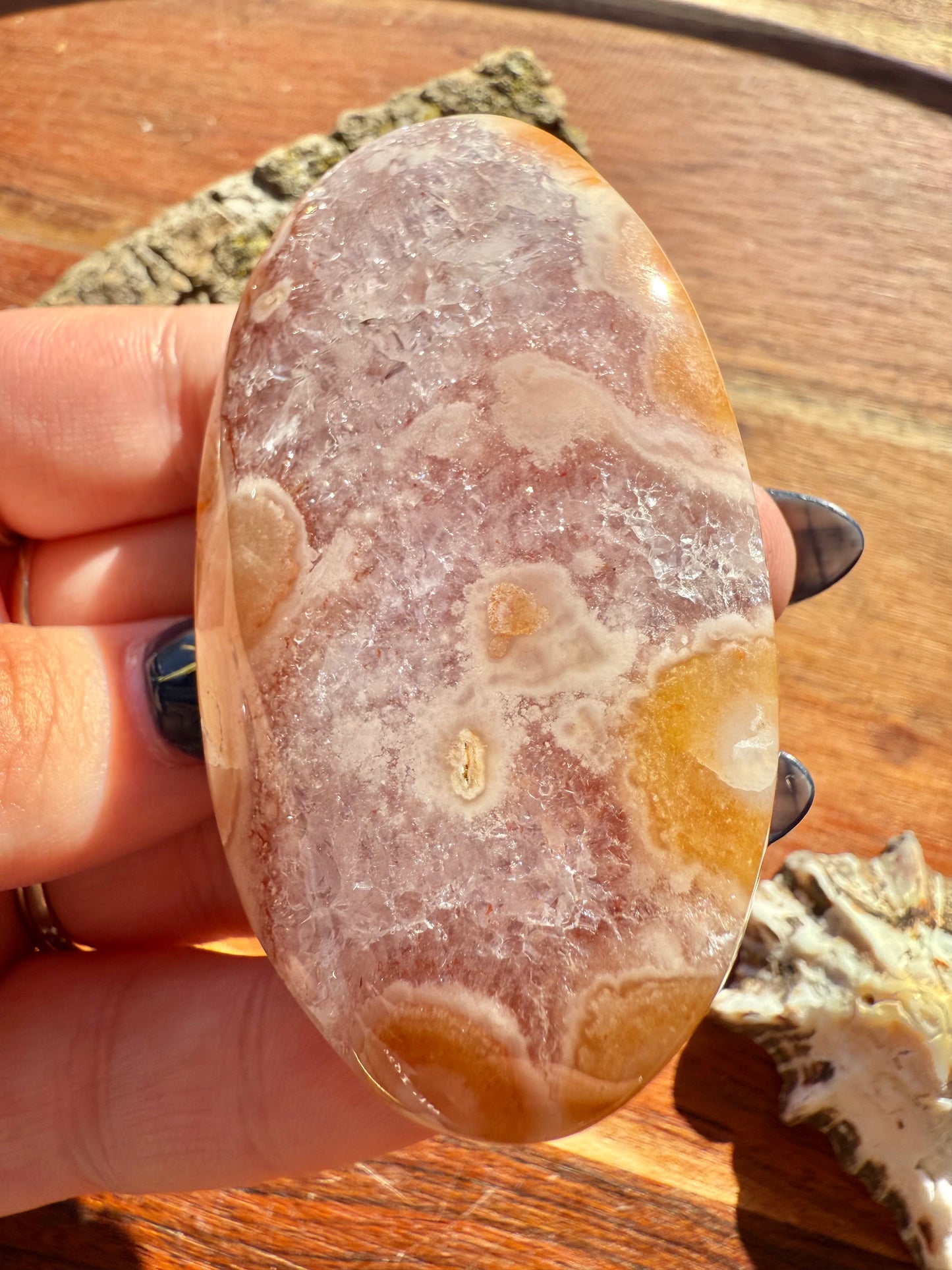 AMETHYST + FLOWER AGATE PALM STONE