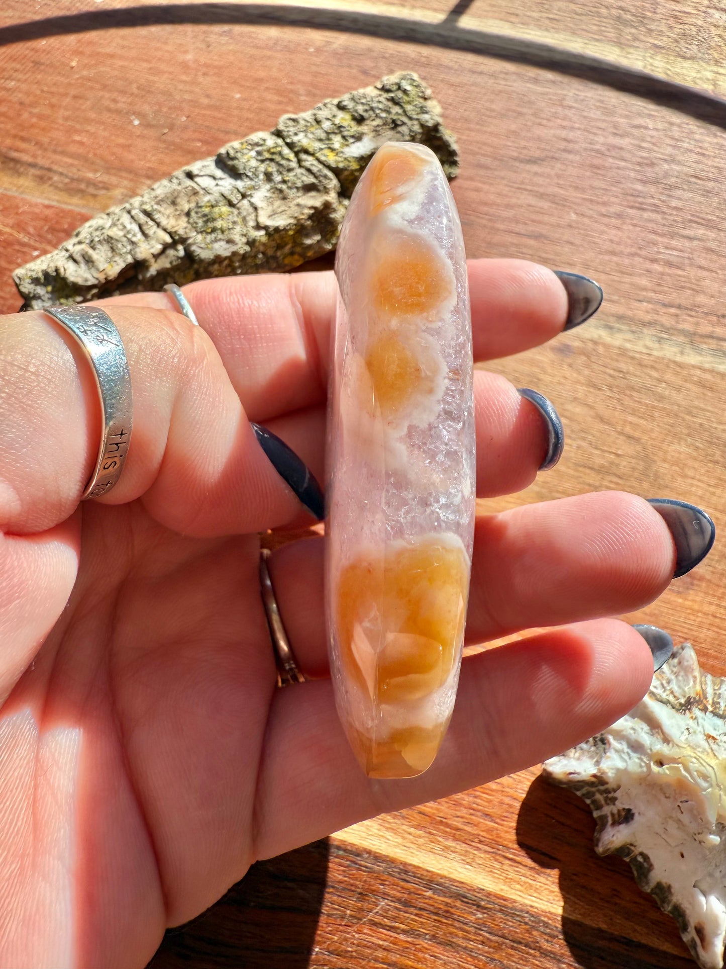 AMETHYST + FLOWER AGATE PALM STONE